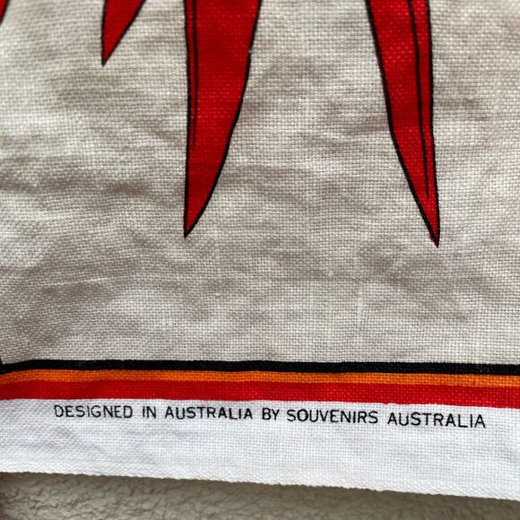 Vintage Australia Tea Towel Sturt's Desert Pea Tourist Souvenir - Picture 5 of 8